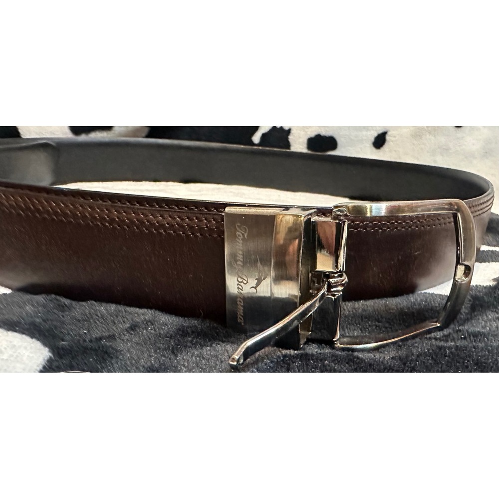 Tommy Bahama Mens Reversible Leather Belt Black Brown Silver Buckle Size 38-40 - Picture 3 of 8